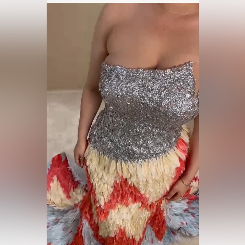 Custom ostrich feather gown